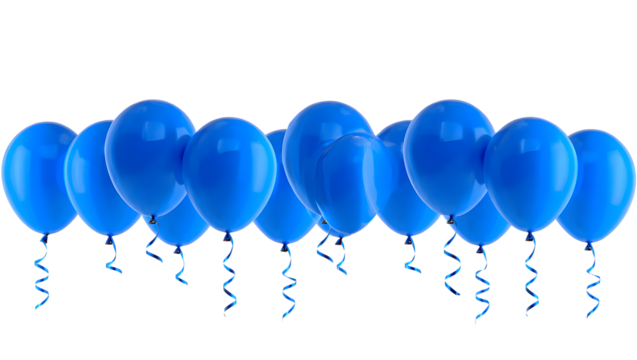 Festive Blue Balloons: A vibrant collection of floating blue balloons, each with a cheerful spiral ribbon, fills the frame with a sense of joy and celebration.