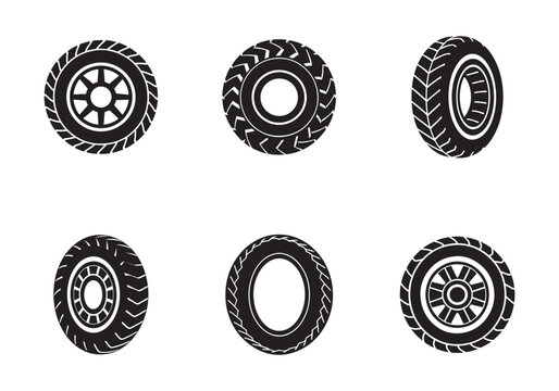 set of tire tread icon silhouette vector illustration