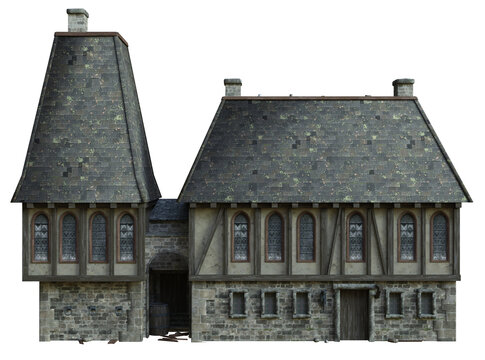 3D rendered medieval building with towers - 3D illustration