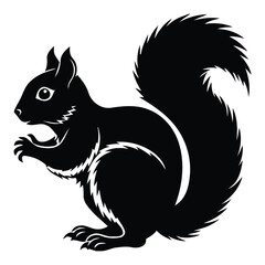 Obraz premium Silhouette Squirrel Monochrome Forest Icon Depicting a Bushy-Tailed Rodent in Minimalist Line Art for Nature and Wildlife Themes