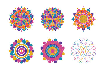Set of traditional Rangoli pattern. Vector illustration of mandala with geometric shapes and floral designs