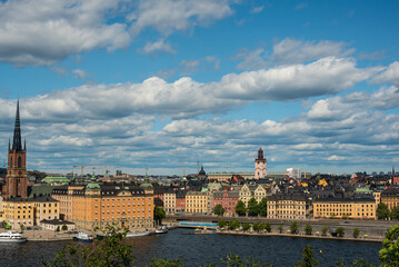 Panoramic view over Stockholm city and river