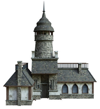 3D rendered medieval building with towers - 3D illustration