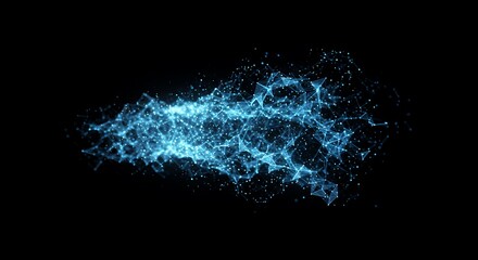 Abstract Blue Energy Burst Glowing Particle Stream on Black Background. (AI Generated)