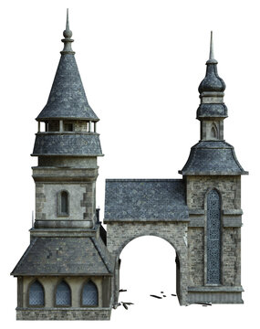 3D rendered medieval building with towers - 3D illustration