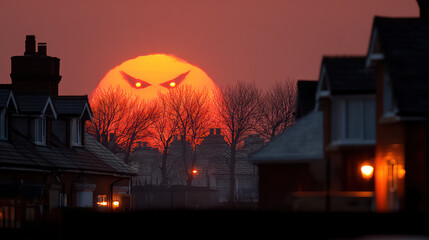 Sun with sad face in the sky