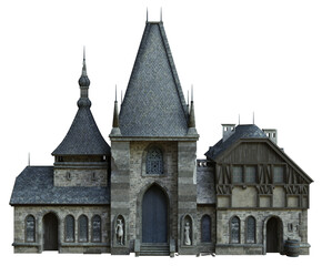 3D rendered medieval building with towers - 3D illustration