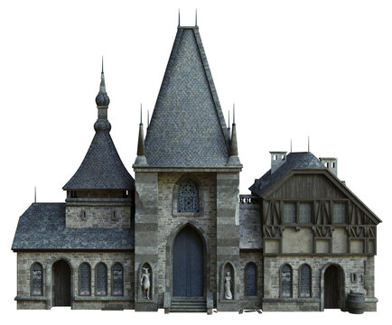 3D rendered medieval building with towers - 3D illustration