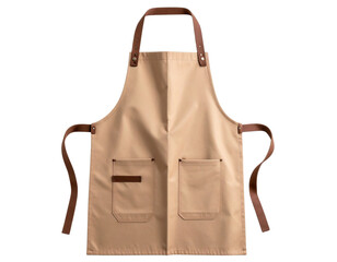  Tan Apron with Pockets and Brown Straps, Isolated on Transparent Background PNG