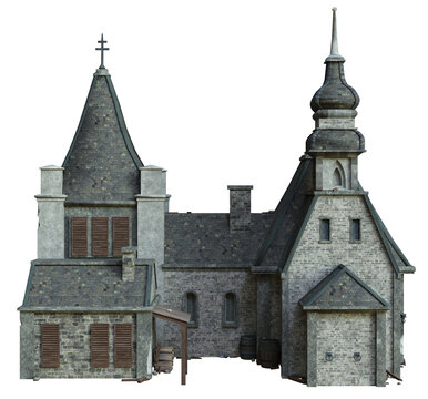 3D rendered medieval building with towers - 3D illustration