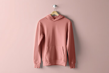 Rose Pink Hoodie Mockup Hanging Apparel Design Template Fashion Shot