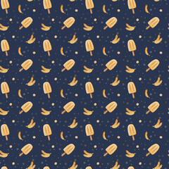 Summer Ice Cream Background. Seamless watercolor pattern with fruit ice cream. Design for menu and textile, wrapping, scrapbooking and stationery