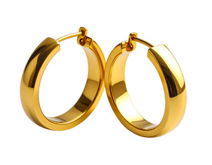 Thick Chunky Gold Hoop Earrings with Smooth Polished Finish, Isolated on White Background PNG