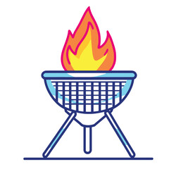 Blazing Backyard Grill  Stylized Barbecue Icon Featuring Fiery Flames in a Mesh-Lidded Round Cooker on Sturdy Tripod Legs