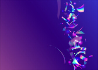 Fototapeta premium Disco Ribbon. Carnival Background. Digital Tinsel. Birthday Glitter. Isolated Paper. Glare Holographic Explosion. Light Template. Blue Retro Burst. Purple Disco Ribbon