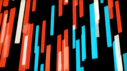 Abstract design with vertical, colorful, rectangular shapes on a black background. - Powered by Adobe