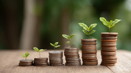 Coins with plant growing, symbol of sustainable growth