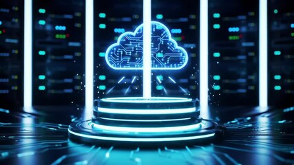 Futuristic holographic cloud data transfer in a digital server room - Powered by Adobe