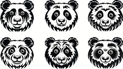 Obraz premium Collection of six stylized black and white panda bear faces in a grid