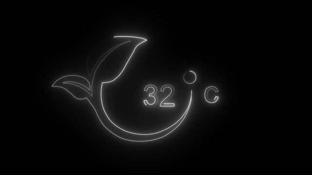 Glowing neon digital temperature display showing minus 32°C on black background, futuristic LED-style number animation, Researches minus 32 degrees centigrade. Weather forecast related 4k animation.