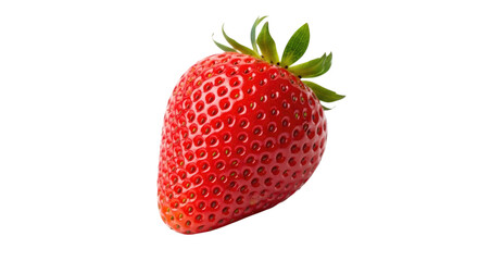 Ripe Red Strawberry With Green Leaves isolated on a transparent background