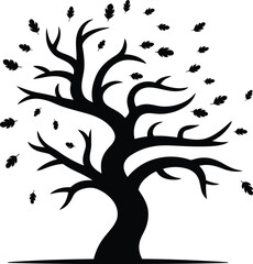 Stylized bare tree with falling leaves branches