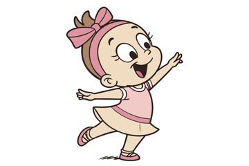 Fototapeta premium Vector cute Baby Girl cartoon character dancing joyfully with arms outstretched isolated on white background