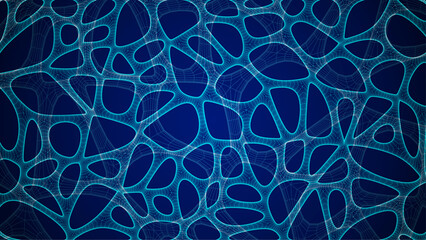 Blue Organic Cell Pattern With Neural Texture. Abstract Voronoi Network. Ai Bg With Neuron And Synapse Geometry. Cyber Grid And Mesh. Techno Background With Dynamic Lines And Curve. Biology Structure