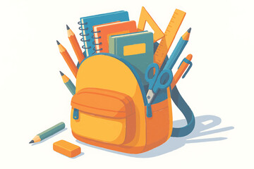 School Backpack Full of Books and Stationery Education Supplies