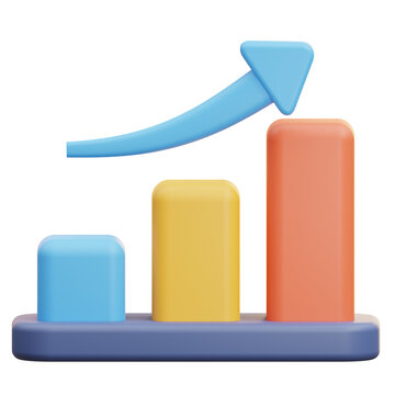 3D bar chart with an upward arrow, symbolizing business or product growth over time