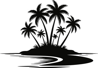 Tropical island palm trees water reflection beach ocean