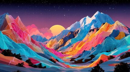Neon Grid Canyon, a vibrant wireframe landscape with striking pink and teal ridges illuminated under a twilight sky, reflecting the essence of 80s retro aesthetics