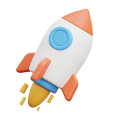 3D rocket blasting off, representing the exciting moment of launching a startup or product