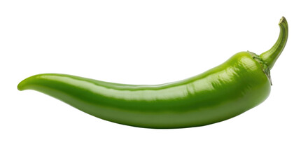 Shiny green chili pepper isolated on a transparent background