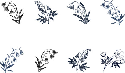 Aconite flower logo silhouette vector design