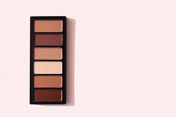 Cosmetic makeup palette with neutral shades on light background, organized