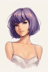 Portrait of young woman with purple hair, close-up, beautiful face, warm expression