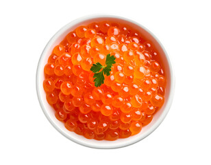 Bowl of Red Caviar: A vibrant bowl of glistening red caviar, delicately arranged and adorned with a sprig of parsley, ready to elevate any culinary experience.