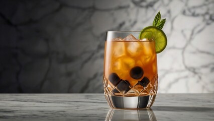 Es cincau or es doger in a highball glass styled like a fancy boba drink. Marble tabletop, clean background, fresh garnishes. 