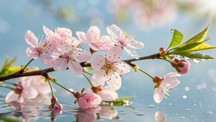 Delicate pink cherry blossoms with water droplets pink flower