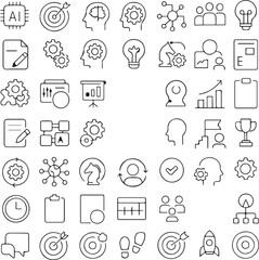 Strategic Planning Icons Business, Teamwork, and AI Solutions