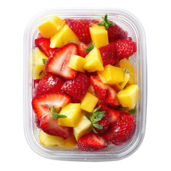Fruit salad in container on transparent Background