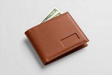 Brown Leather Wallet With Money US Dollar Bills Finance Concept