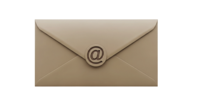 Tan Envelope With At Symbol isolated on a transparent background