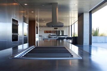 Fototapeta premium Modern Sleek Kitchen Interior with Stainless Steel Appliances Design