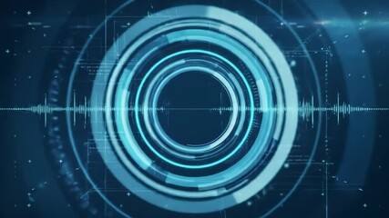 Futuristic glowing digital interface with animated rotating rings and data streams - Powered by Adobe