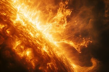 close-up of fiery sun with solar flares. solar surface with energy bursts 
