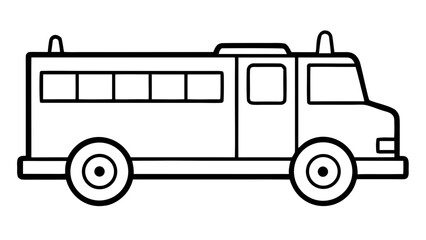 Simple Line Drawing of a Fire Engine Truck vehicle