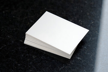 Stack of Blank Business Cards Mockup on Dark Marble Background