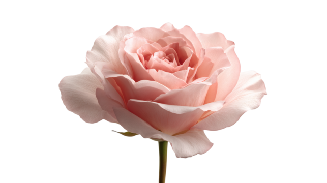 Single pastel pink rose flower in elegant bloom, isolated on transparent 